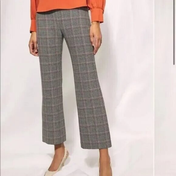 Aritzia Wilfred Kick Flare Check Houndstooth Plaid Pants Black Rust Size 2 - Picture 3 of 8